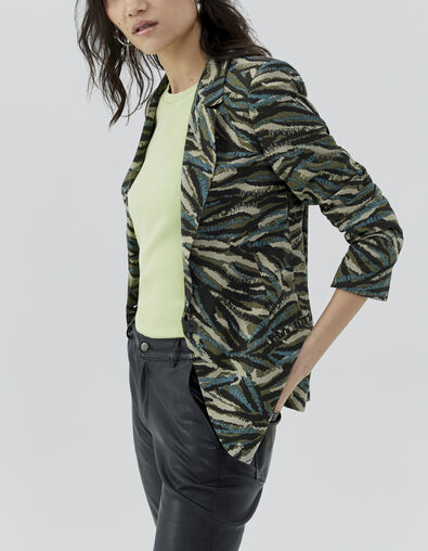 Khaki Damenblazer mit Jungle-Flecktarn-Print - IKKS