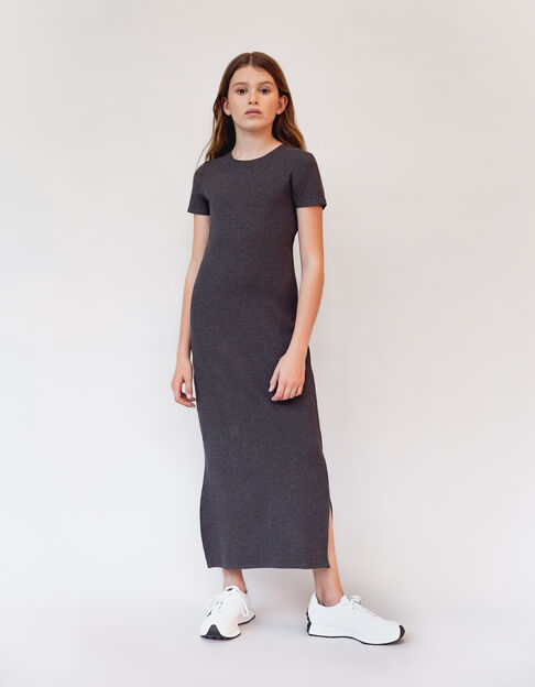 Girl's grey rib-knit tube dress - IKKS