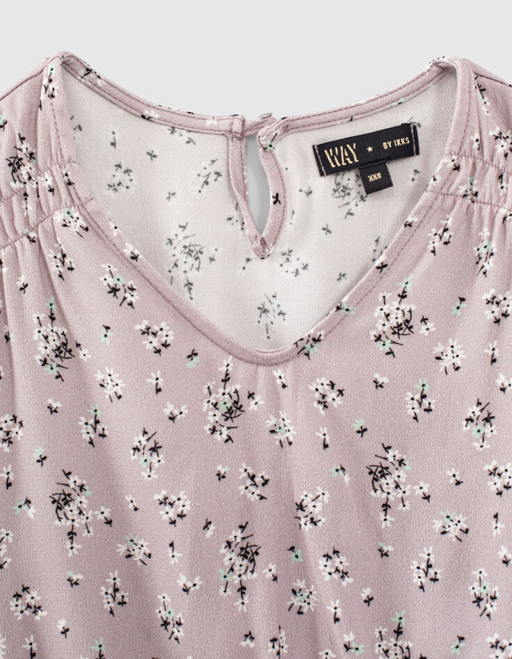 Lichtpaarse blouse microbloemenprint cropped meisjes-2
