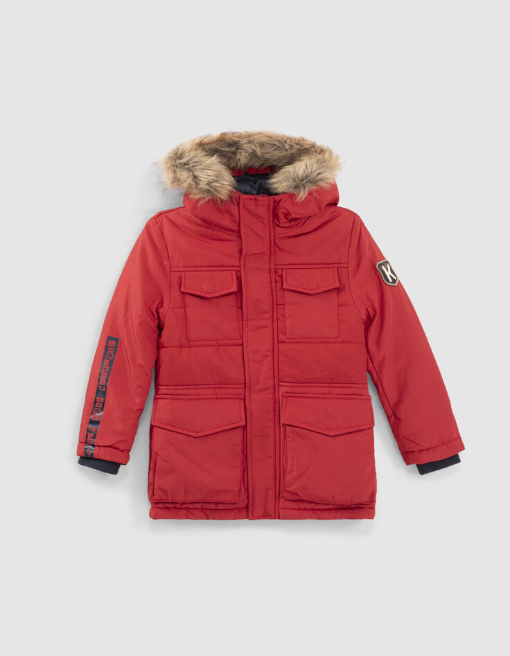 Parka rojo medio con capucha forrada niño-1