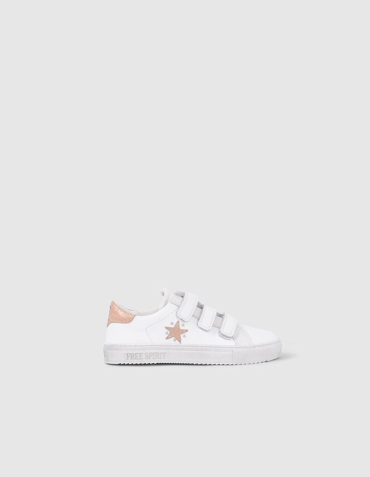 Girls’ white trainers with a pink star and Velcro-1