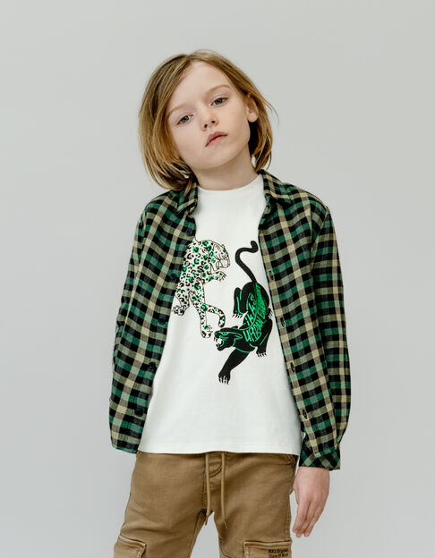 Boy's khaki plaid shirt - IKKS