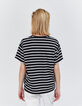 Women’s black sailor stripe T-shirt, ecru stripes & badges-5