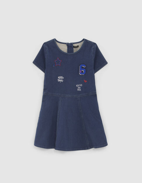 Robe patineuse en jean brut brodée fille - IKKS