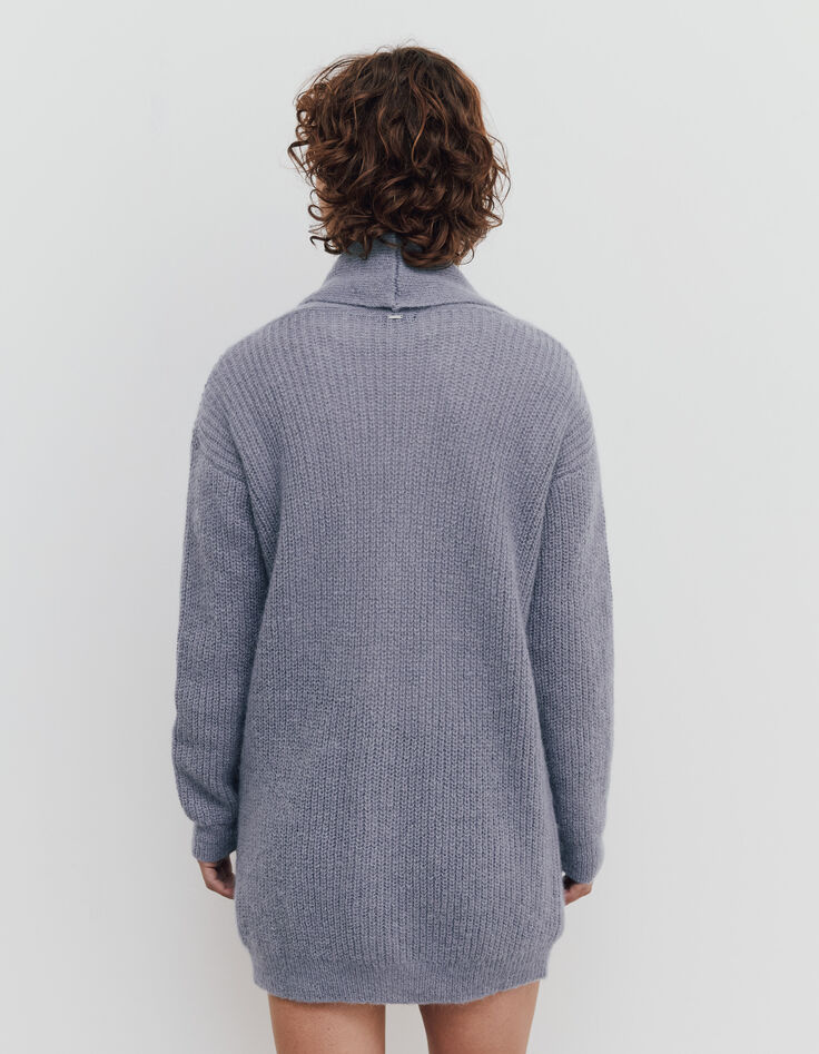 Women’s grey marl long fluffy knit cardigan-3