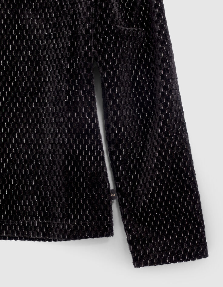 T-shirt noir maille velours jacquard brillant fille-5