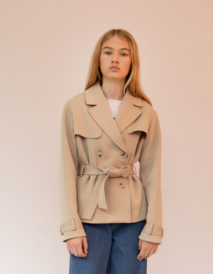 Beigefarbener kurzer Trenchcoat Mädchen-1