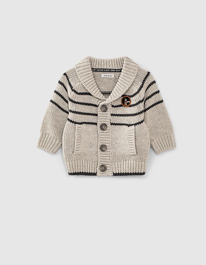 Baby boys' dark grey marl striped knit cardigan