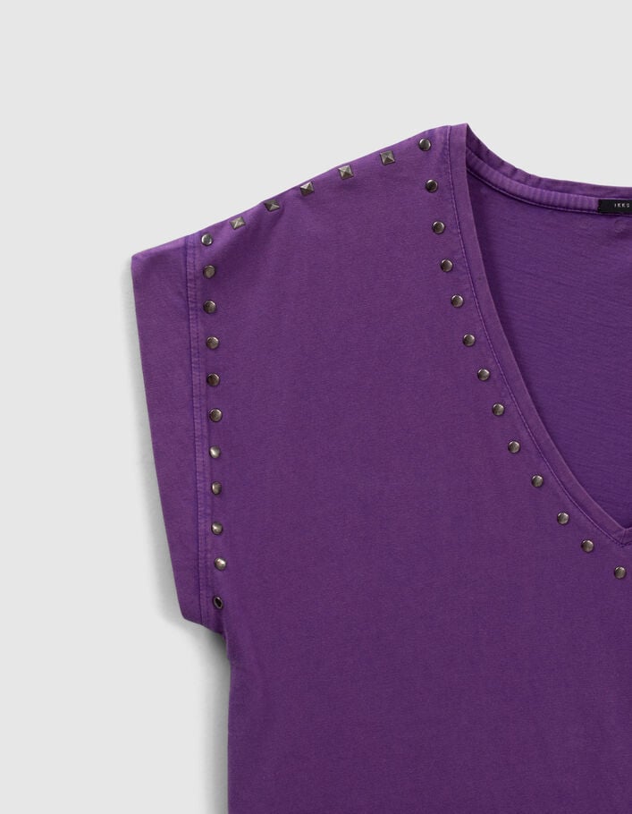 Women’s purple acid-wash studded T-shirt - IKKS
