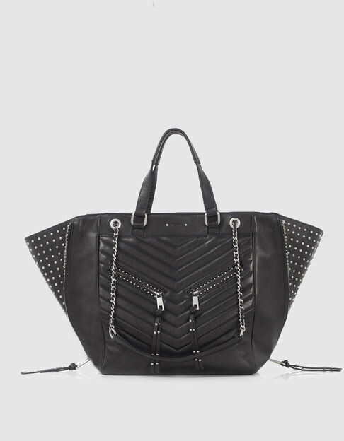 Women’s black leather studded LE 1440 Rock tote bag - IKKS