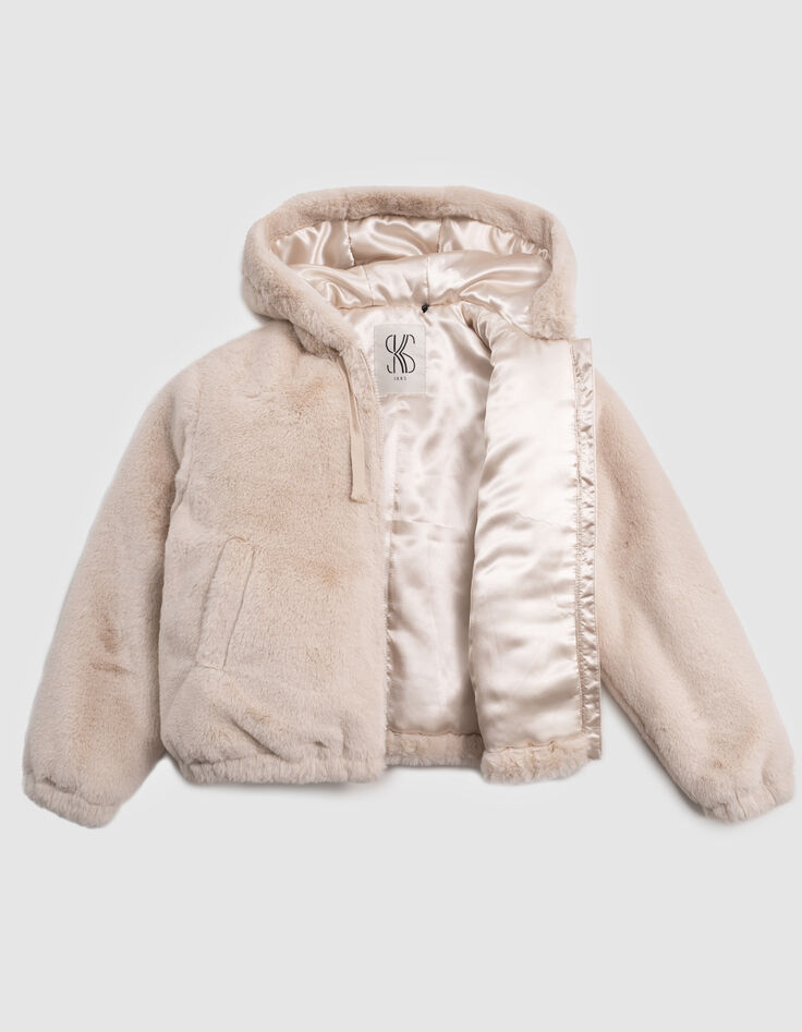 Recycled beige hooded jacket for girls-6