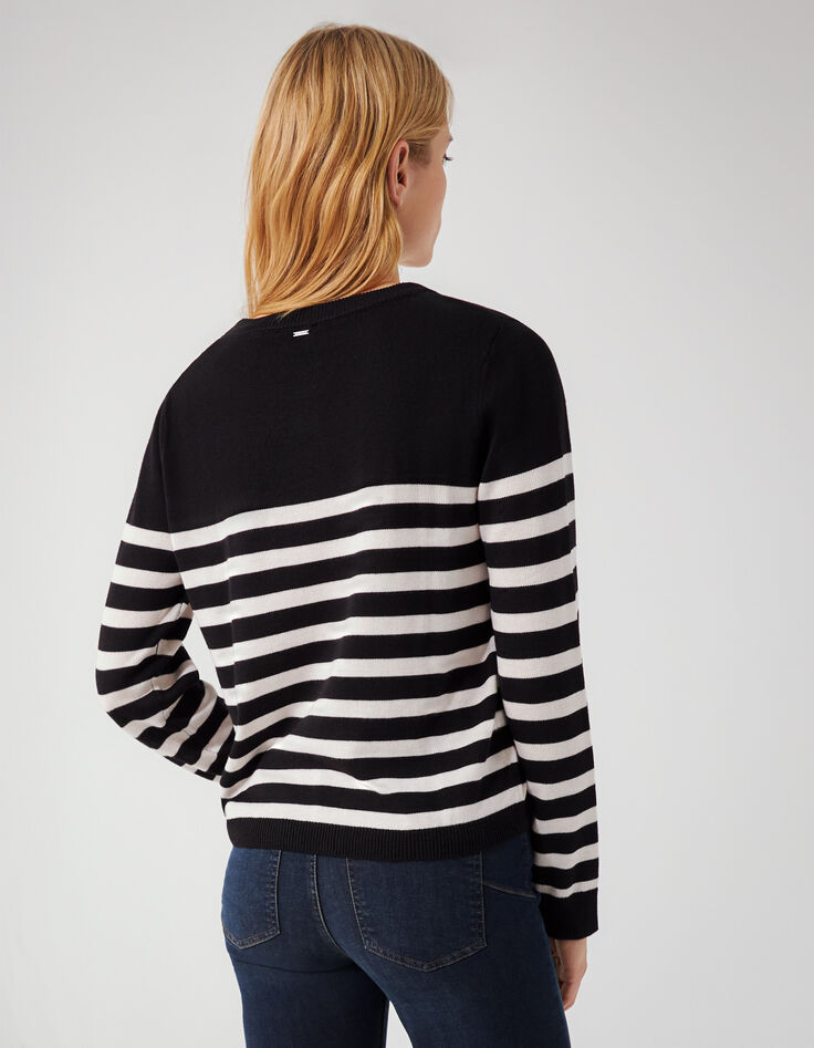 Women’s black & white striped knit sweater, rock studs-3
