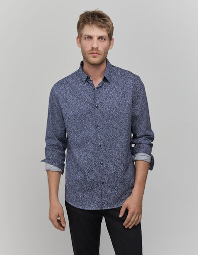 Camisa minimalista estampada SLIM azul marino para hombre - IKKS