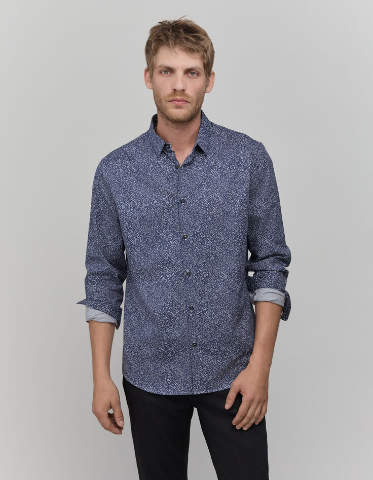 Camisa minimalista estampada SLIM azul marino para hombre-1