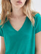 Muntgroen T-shirt linnen tricot borduursel Dames-4