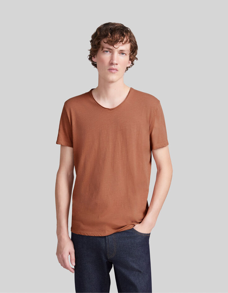 T-shirt L'Essentiel cognac coton bio encolure V Homme-2