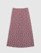 Girls' burgundy micro floral print long skirt-3