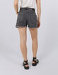 Women’s grey denim fringed high-waist shorts-6
