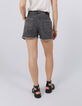 Graue Damen-Jeansshorts, hohe Taille, Fransen am Saum-6