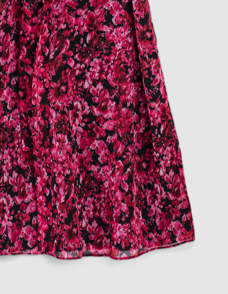 Midi-jurk in gerecycleerde voile roze bloemenprint dames-3