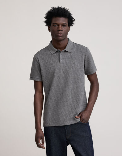 Men's graphite knit polo with weave effect - IKKS