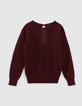 Women’s burgundy boat neck sweater with teardrop back-1