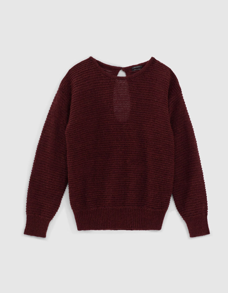 Women’s burgundy boat neck sweater with teardrop back-1