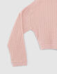 Girls’ powder pink ribbed zipped cropped T-shirt-2