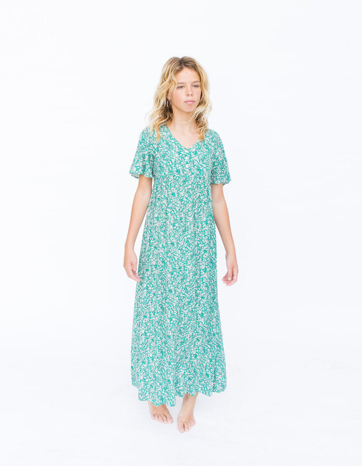 Robe longue verte LENZING™ ECOVERO™ micro fleurs fille-2