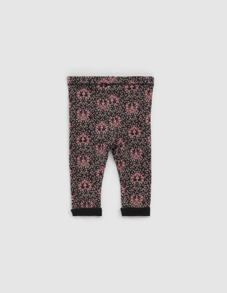 Leggings réversible noir et fleurs de lys bébé fille-4