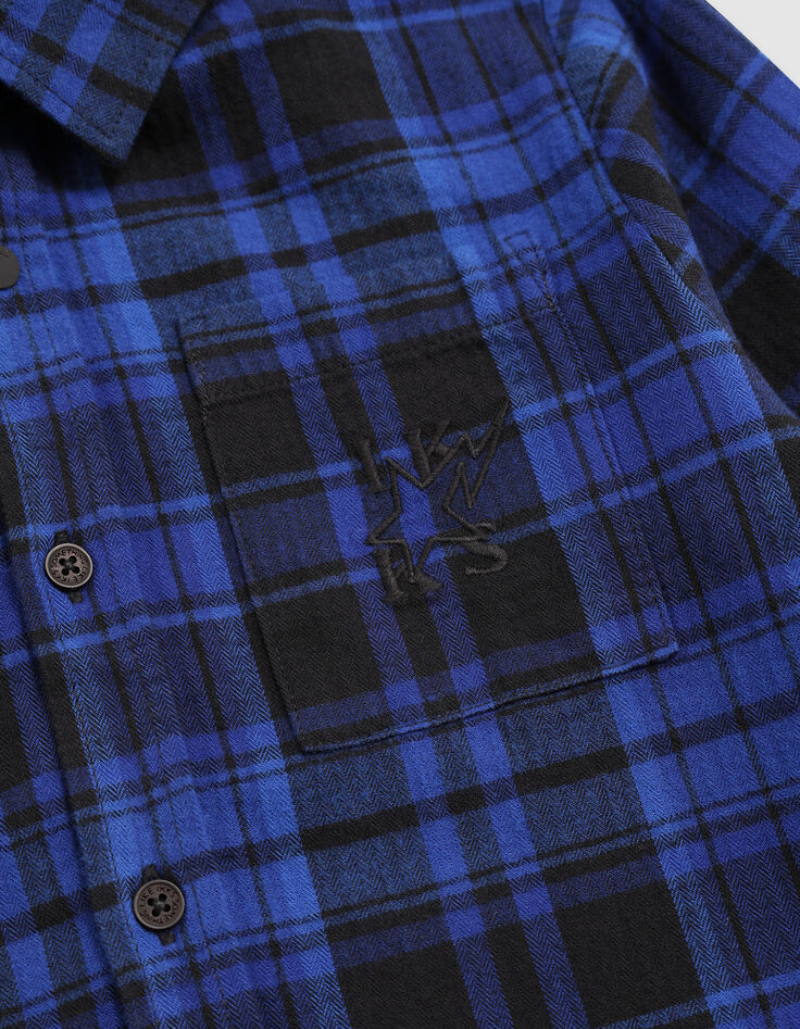 Camisa de cuadros azules con capucha de niño extraíble-9