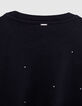 Girl's black studded sweatshirt with flocked slogan-7