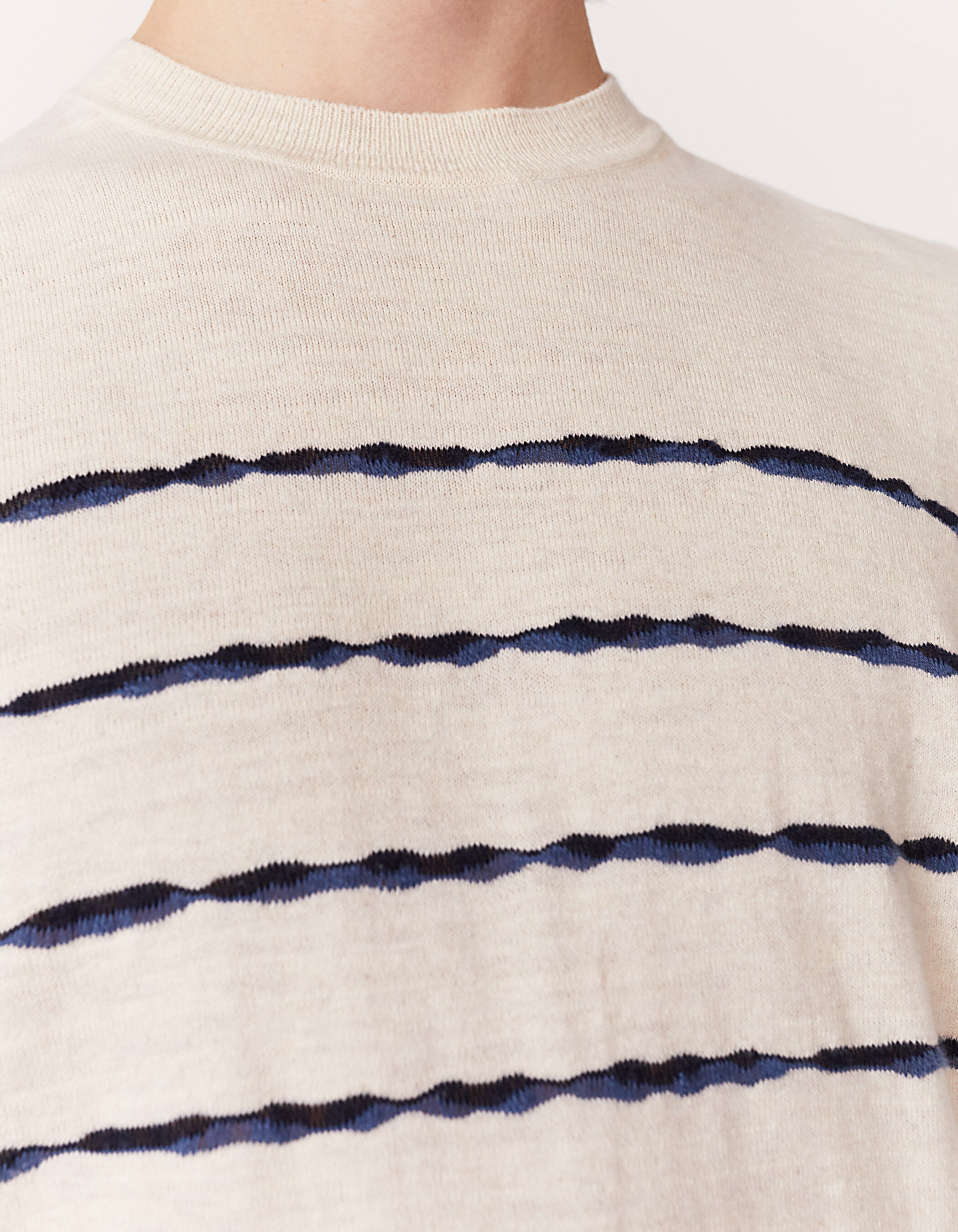 Men's beige sailor sweater with stone blue & black stripes