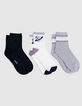 Girl's navy, ecru and silver socks-3