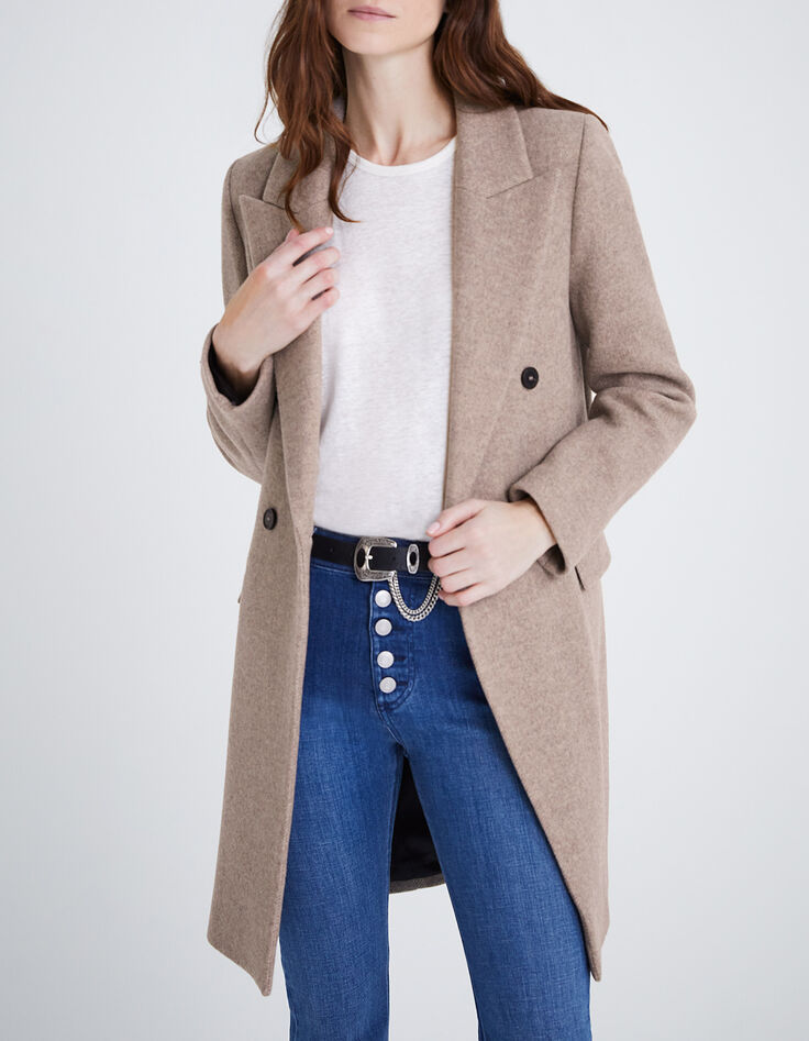 Women’s sesame wool-rich long coat-2