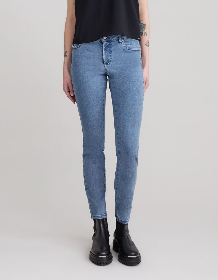 Damesjeans in slank blauw waterloos powerstretch met studs-2