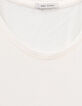 Tee-shirt blanc message et détails clous lilas Femme-2