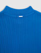 Girls' blue zipped ribbed T-shirt-7