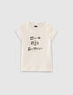 Ecru T-shirt biokatoen met tekst met scrunchie meisjes-2