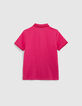 Boys’ pink cotton polo shirt, red striped ribbing-4