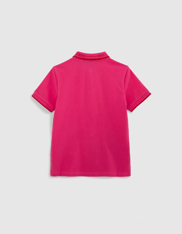 Rosa Jungen-Poloshirt, Biobaumwolle, gestreifter Rippbund-4