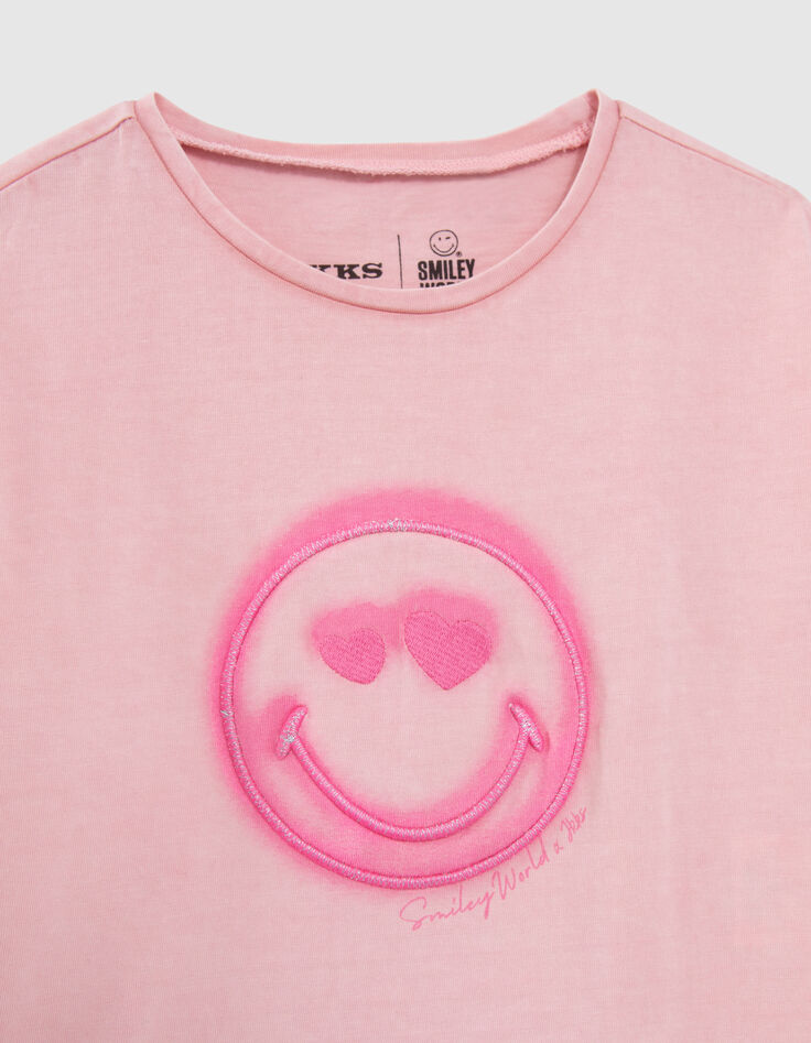 Girls’ pink T-shirt with SMILEYWORLD embroidery-3