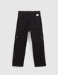 Girl's black studded straight cargo jeans-6