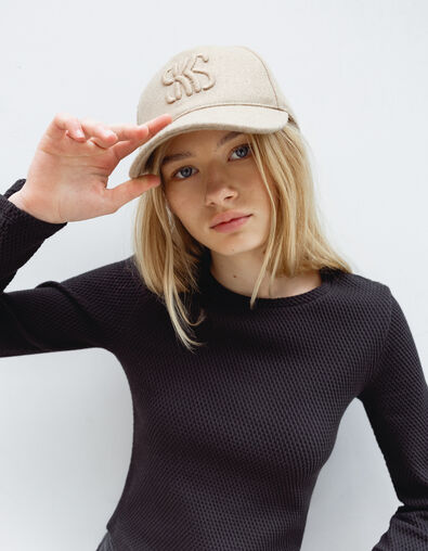 Gorra beige con monograma bordado, niña - IKKS