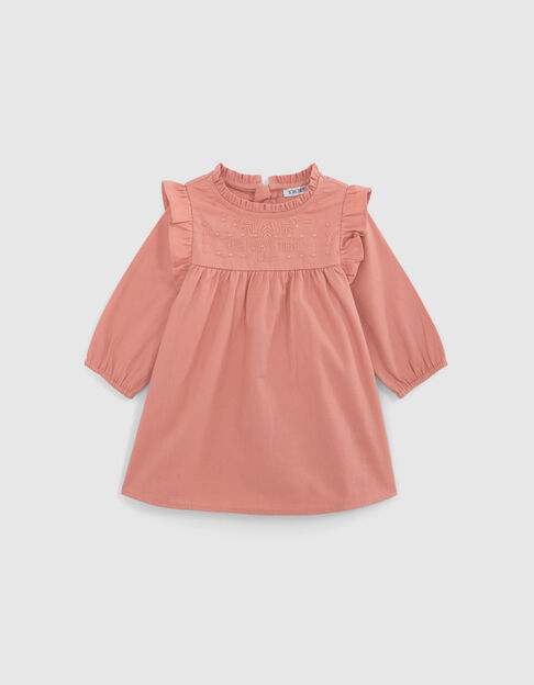 Pink dress with tone-on-tone embroidery baby girl - IKKS