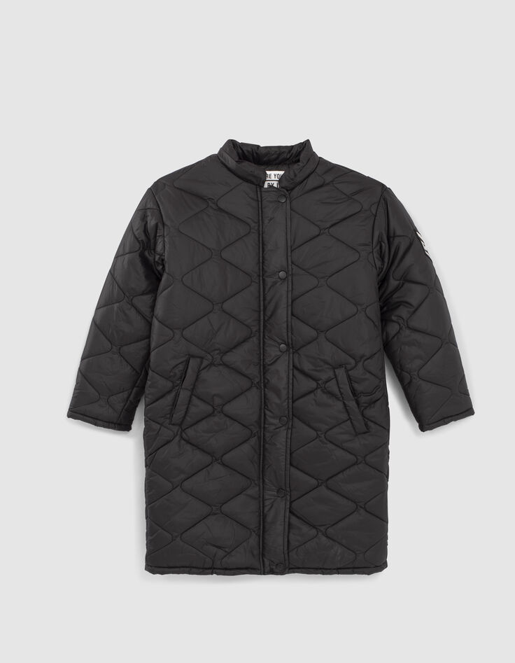 Girls’ black quilted long jacket-2