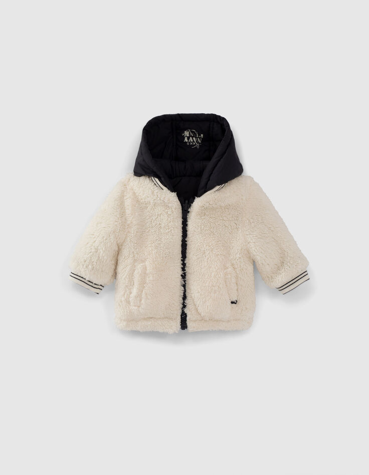 Omkeerbare pufferjas navy en witte Sherpa babyjongens-3