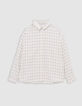 Girl's ecru shirt with black check pattern-2