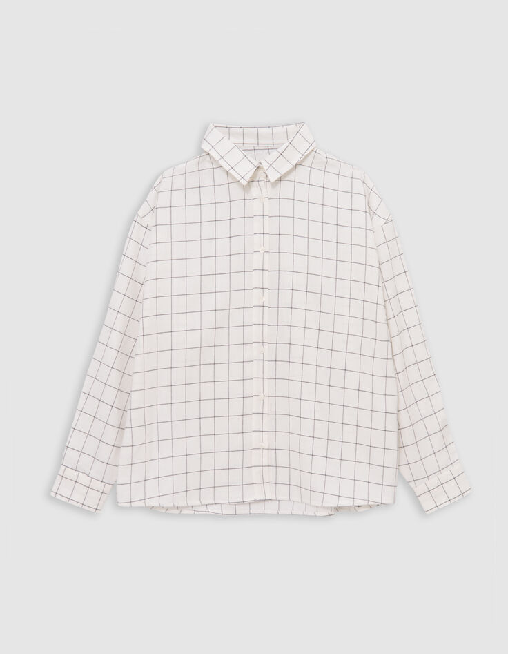 Girl's ecru shirt with black check pattern-2