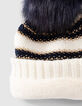 Gorro crudo punto rayas navy y oro niña-4